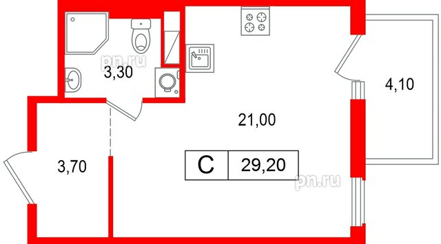 Квартира в ЖК «Янила Форест», студия, 29.2 м², 2 этаж