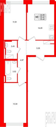 Квартира в ЖК «Новое Колпино», 2 комнатная, 55.42 м², 8 этаж