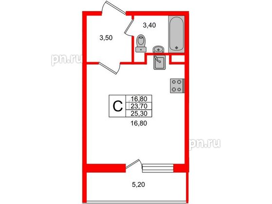 Квартира в ЖК '4YOU', студия, 25.3 м², 6 этаж