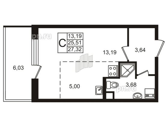 Квартира в ЖК «Солнечный город», студия, 25 м², 2 этаж