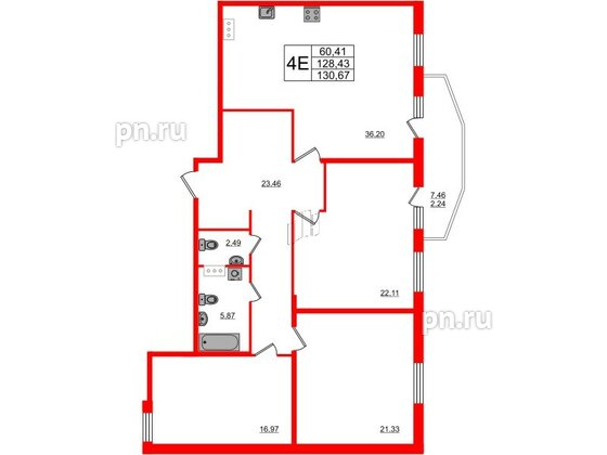 Квартира в ЖК PROMENADE, 3 комнатная, 127.5 м², 5 этаж