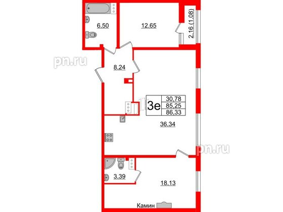 Квартира в ЖК TESORO, 2 комнатная, 86.4 м², 9 этаж