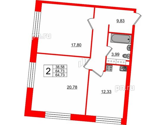 Апартаменты в ЖК Апарт-отель Next, 2 комнатные, 66.3 м², 10 этаж