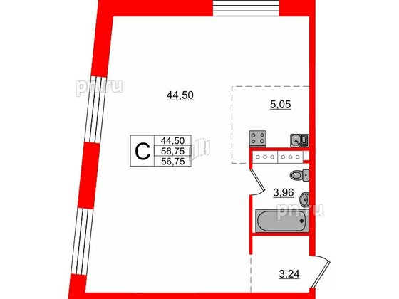 Апартаменты в ЖК Апарт-отель Next, студия, 57.7 м², 11 этаж