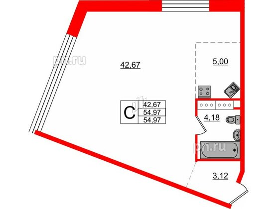 Апартаменты в ЖК Апарт-отель Next, студия, 55.8 м², 11 этаж