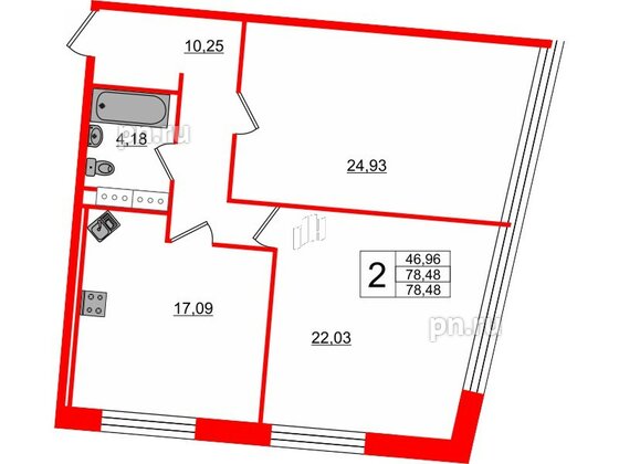 Апартаменты в ЖК Апарт-отель Next, 2 комнатные, 79.5 м², 9 этаж