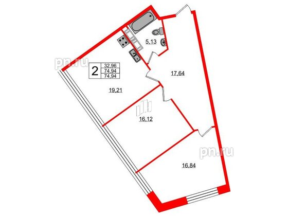 Апартаменты в ЖК Апарт-отель Next, 2 комнатные, 75.9 м², 5 этаж