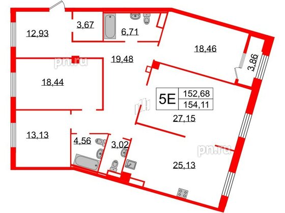 Квартира в ЖК Neva Haus, 4 комнатная, 154.6 м², 7 этаж