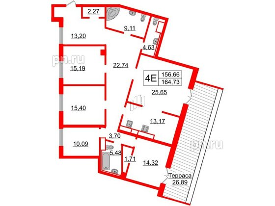 Квартира в ЖК Neva Haus, 5 комнатная, 164.4 м², 9 этаж