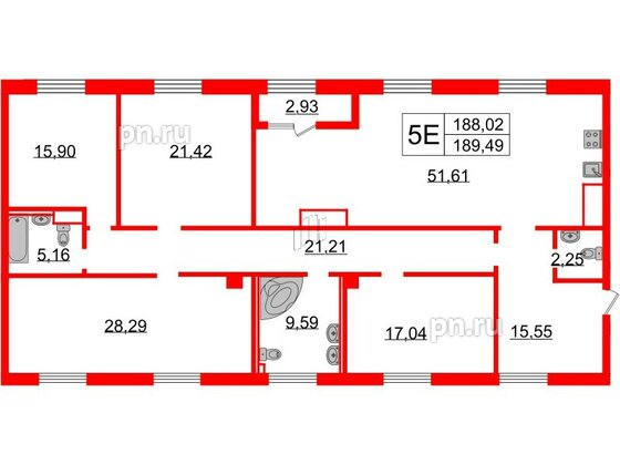 Квартира в ЖК Neva Haus, 4 комнатная, 188.5 м², 9 этаж