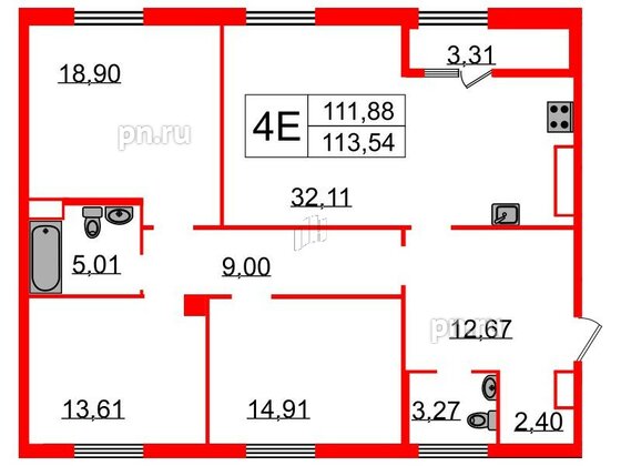 Квартира в ЖК Neva Haus, 3 комнатная, 114 м², 9 этаж