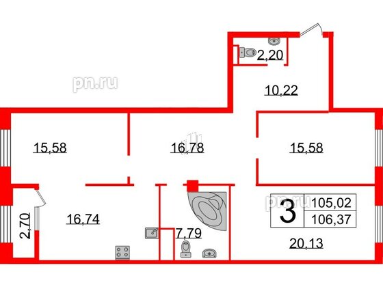 Квартира в ЖК Neva Haus, 3 комнатная, 105.9 м², 8 этаж