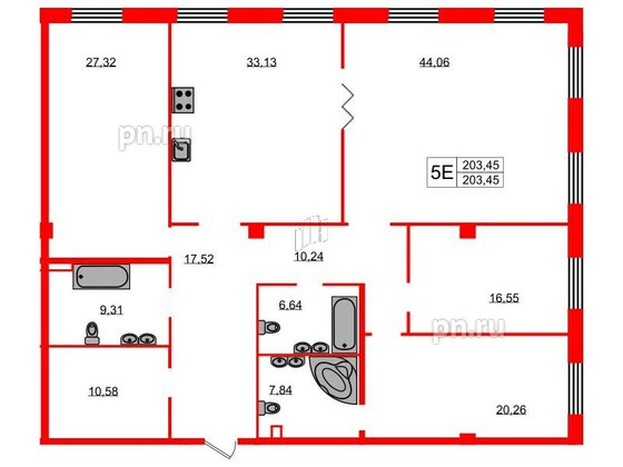 Квартира в ЖК Neva Haus, 4 комнатная, 203.6 м², 2 этаж