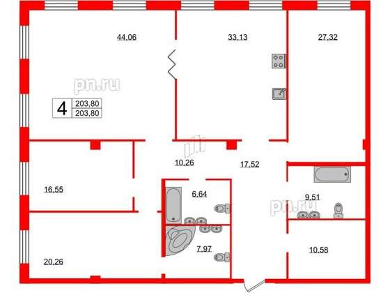 Квартира в ЖК Neva Haus, 4 комнатная, 204 м², 1 этаж