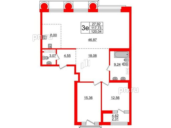 Квартира в ЖК 'Приоритет', 2 комнатная, 126 м², 5 этаж