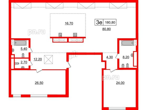 Квартира в ЖК 'Приоритет', 2 комнатная, 180.8 м², 7 этаж