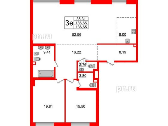 Квартира в ЖК 'Приоритет', 2 комнатная, 140.2 м², 2 этаж