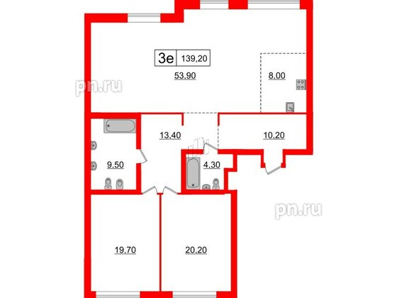 Квартира в ЖК 'Приоритет', 2 комнатная, 139.2 м², 2 этаж