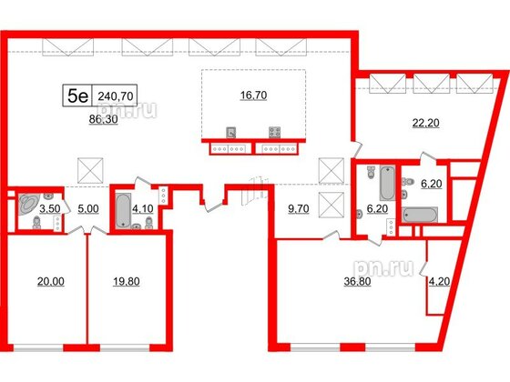 Квартира в ЖК 'Приоритет', 4 комнатная, 240.7 м², 7 этаж