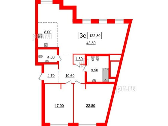 Квартира в ЖК 'Приоритет', 2 комнатная, 122.8 м², 2 этаж