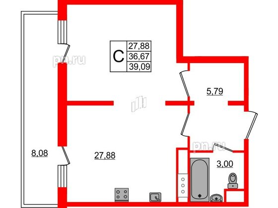 Квартира в ЖК All inclusive, студия, 39.3 м², 11 этаж