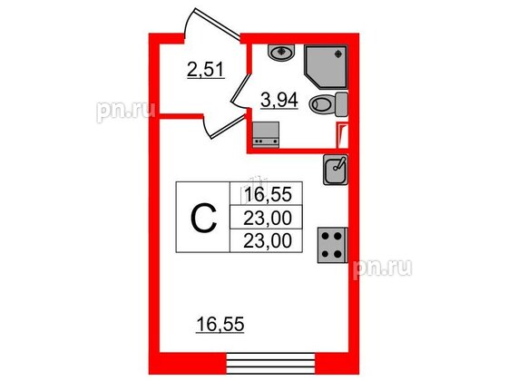 Квартира в ЖК ЦДС Полюстрово, студия, 23 м², 1 этаж