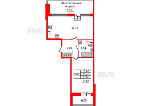 Квартира в ЖК Притяжение, 1 комнатная, 49.9 м², 9 этаж