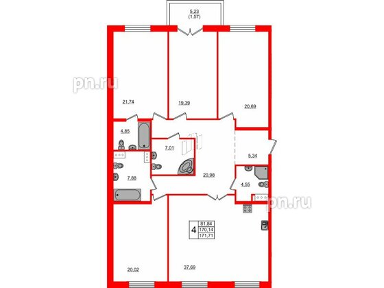 Квартира в ЖК Петровская доминанта, 5 комнатная, 173.5 м², 3 этаж