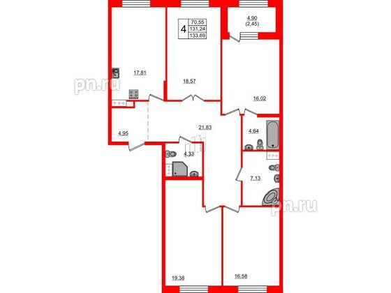 Квартира в ЖК Петровская доминанта, 4 комнатная, 135 м², 3 этаж