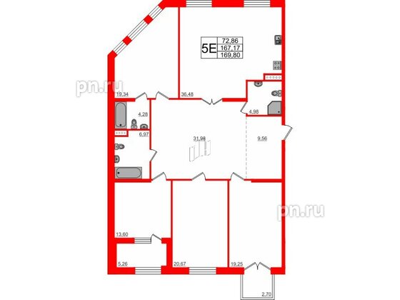 Квартира в ЖК Петровская доминанта, 4 комнатная, 172.4 м², 4 этаж