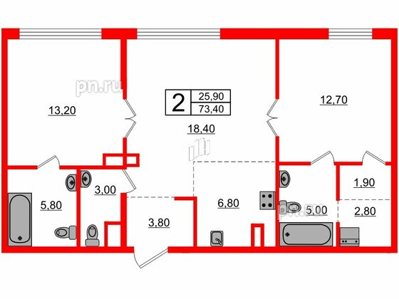 Квартира в ЖК 'Маленькая Франция', 3 комнатная, 73.4 м², 4 этаж