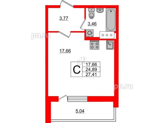 Квартира в ЖК Мурино Парк, студия, 27.41 м², 10 этаж