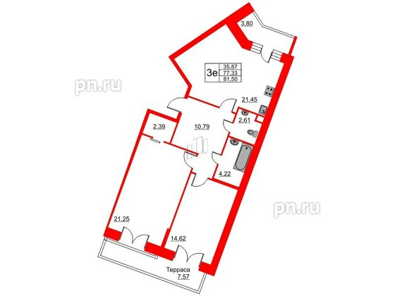 Квартира в ЖК Ariosto!, 2 комнатная, 81.5 м², 2 этаж