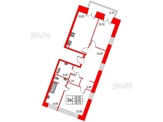 Квартира в ЖК Ariosto!, 2 комнатная, 78.13 м², 2 этаж