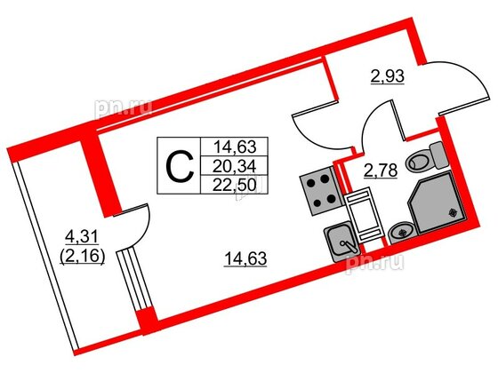 Квартира в ЖК Мурино Парк, студия, 20.4 м², 11 этаж