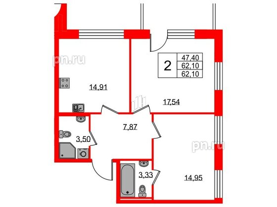 Апартаменты в ЖК Neopark, 2 комнатные, 105.9 м², 2 этаж