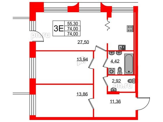 Апартаменты в ЖК Neopark, 2 комнатные, 110.8 м², 2 этаж