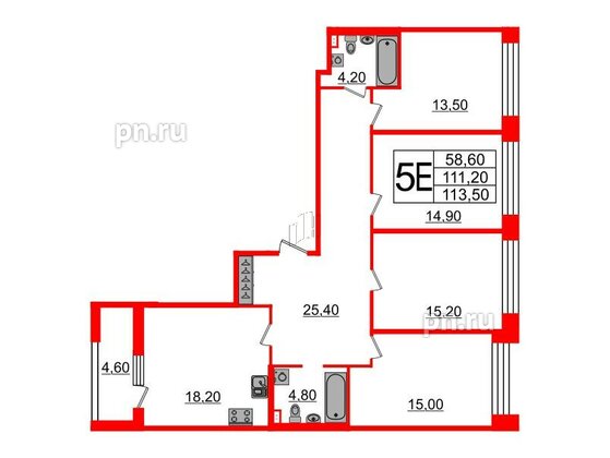 Квартира в ЖК Svetlana Park, 4 комнатная, 112.6 м², 2 этаж