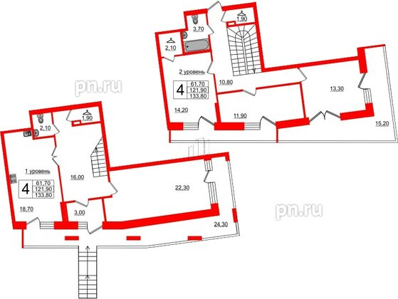 Квартира в ЖК Эталон на Неве, 4 комнатная, 132.8 м², 1 этаж