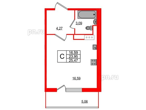 Квартира в ЖК All inclusive, студия, 25.3 м², 11 этаж