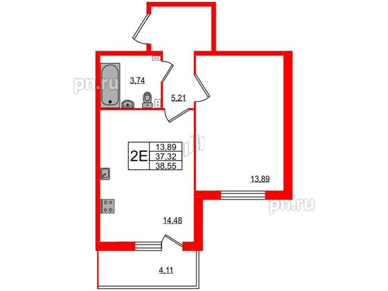 Квартира в ЖК All inclusive, 1 комнатная, 37.8 м², 1 этаж