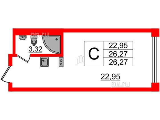 Апартаменты в ЖК VALO, студия, 26.1 м², 15 этаж