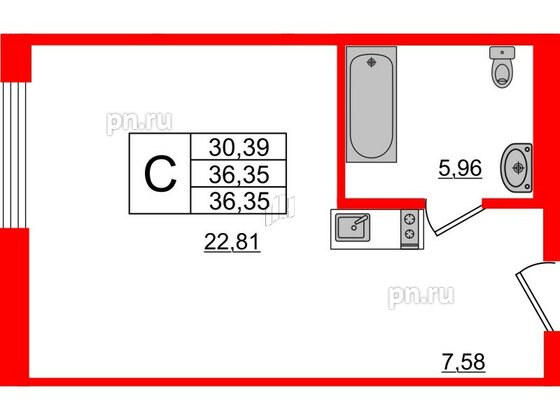 Апартаменты в ЖК VALO, студия, 36.35 м², 3 этаж