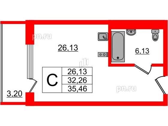 Апартаменты в ЖК VALO, студия, 35.46 м², 6 этаж