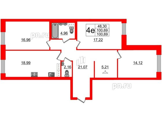 Квартира в ЖК Идеалист, 3 комнатная, 101.4 м², 2 этаж