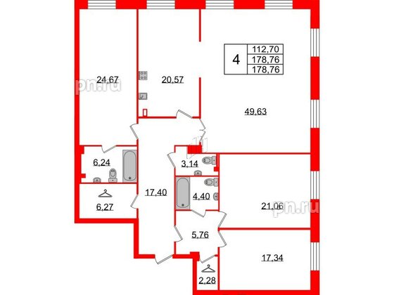 Квартира в ЖК Neva Haus, 4 комнатная, 178.4 м², 1 этаж
