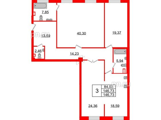 Квартира в ЖК Neva Haus, 3 комнатная, 147 м², 4 этаж