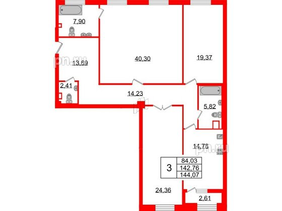 Квартира в ЖК Neva Haus, 3 комнатная, 144.5 м², 5 этаж