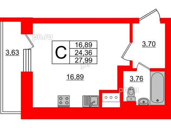 Квартира в ЖК 'Приневский', студия, 25 м², 14 этаж