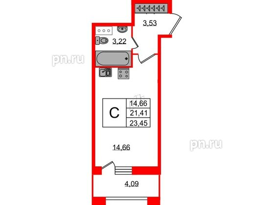 Квартира в ЖК FoRest Akvilon, студия, 23.45 м², 10 этаж